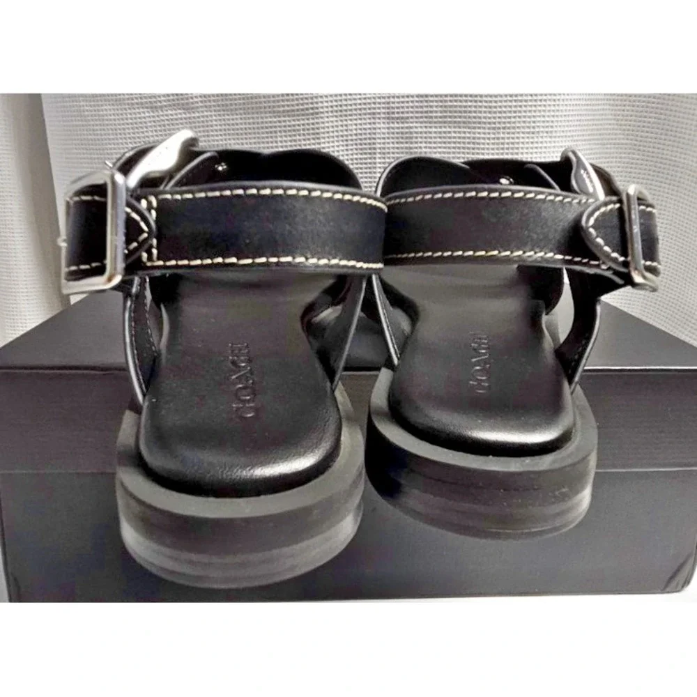 Coach Women's Archival‎ Buckle Flat Sandal Platform Black white trim 8 B